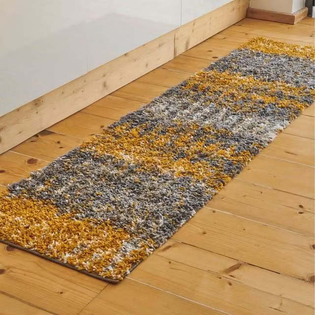 The Rug House Scandi Abstract Shaggy Area Rug in Yellow and Grey, W: 230 cm, D: 230 cm