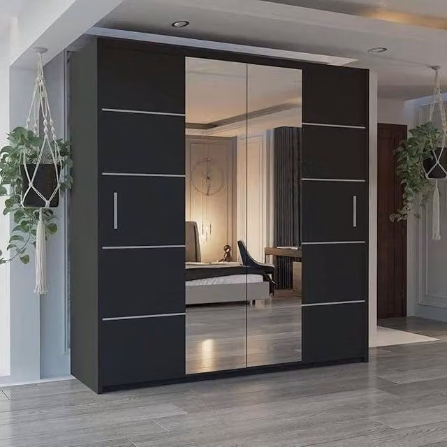 Sliding Wardrobes 4U Modern Black Sliding Wardrobe with Integrated LED Lighting W: 180 cm, D: 62 cm, H: 217 cm – 1