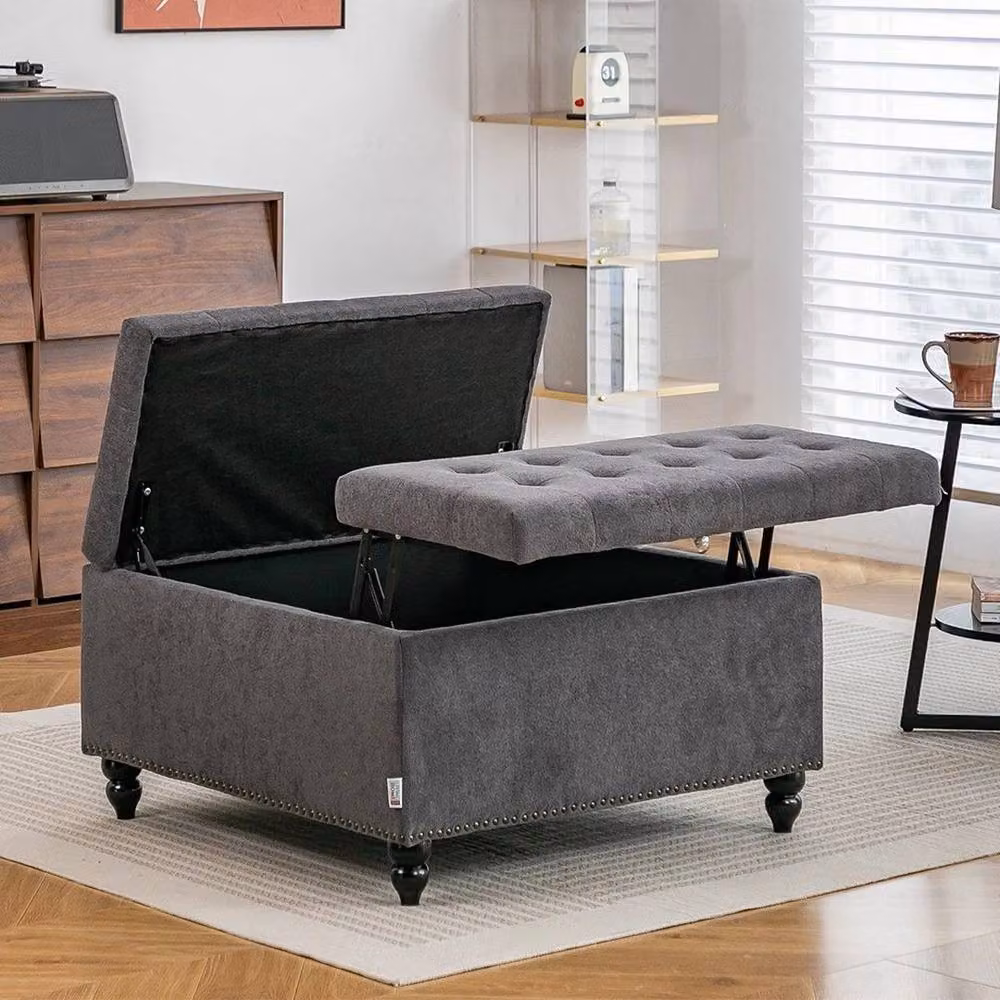 FORGEVIO Grey Multi-Use Fabric Ottoman for Home Seating – 4
