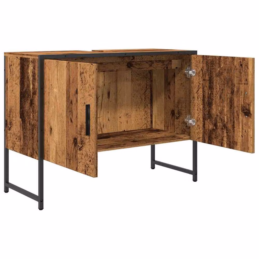 Berkfield Home Freestanding Bathroom Sink Cabinet in Brown Old Wood, W/D/H: 80 x 33 x 60 cm – 4