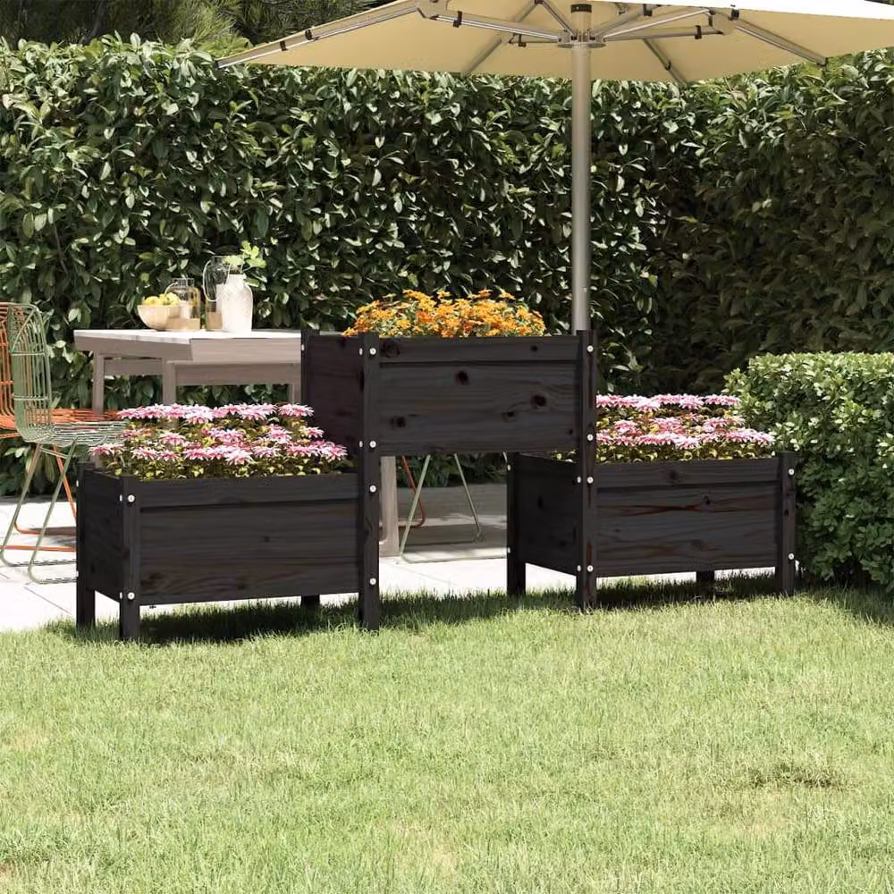 Berkfield Home Black Wooden Raised Bed Planter W: 178.5 cm, D: 44 cm, H: 75 cm – 2
