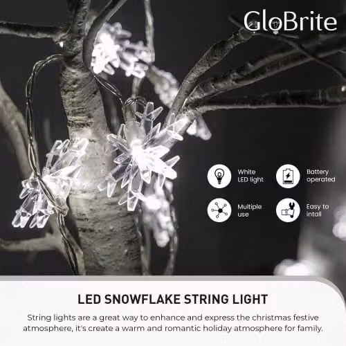 Globrite White Snowflake LED Fairy Lights with 80 Lights and 2 Modes – 2