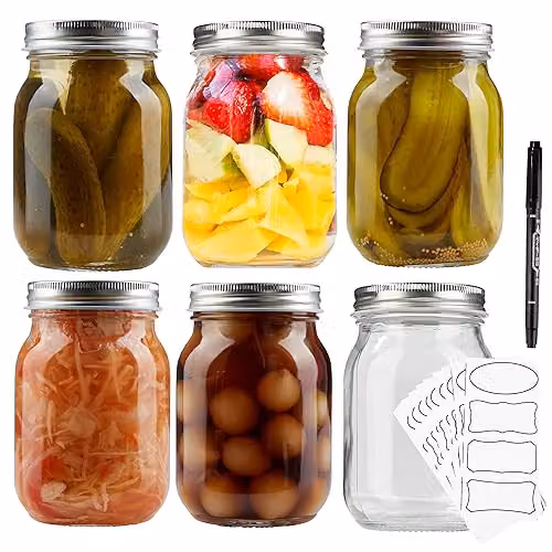 Deco Express Set of 6 Transparent Glass Mason Jars with Airtight Lids, 500ml