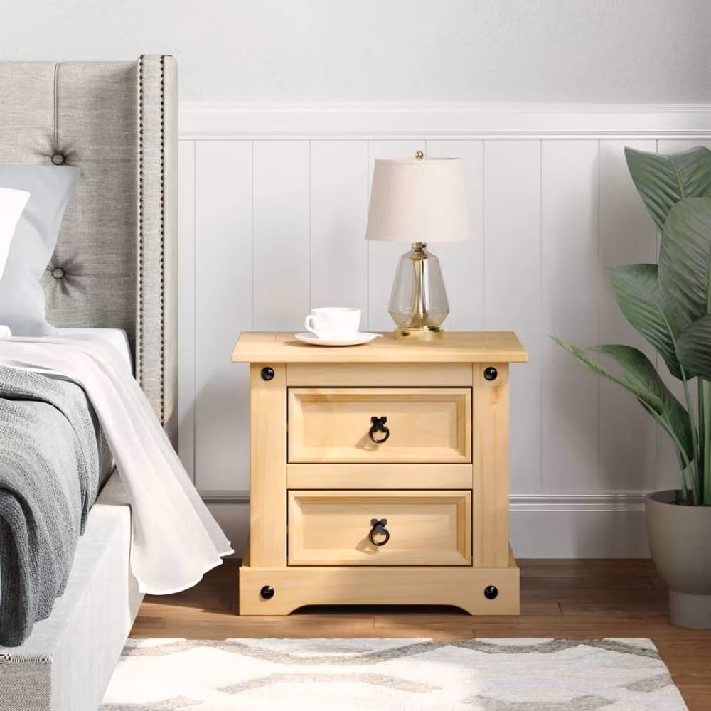 Berkfield Home Corona Bedside Cabinet in Light Brown Solid Pine Wood, W/D/H: 53 x 39 x 50 cm – 2
