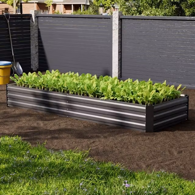Breeins Anthracite Metal Raised Rectangular Garden Bed for Vegetable and Ornamental Gardens