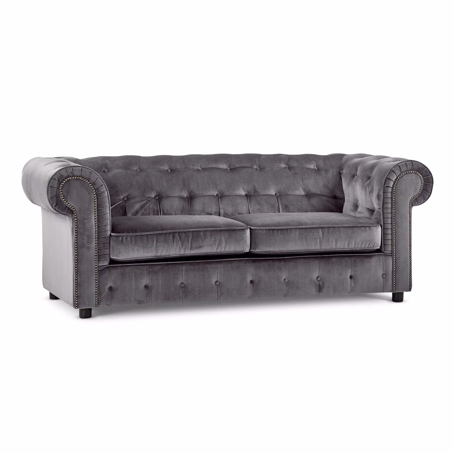 Furnishings For Less UK Ashbourne Chesterfield 3 Seater Sofa in Grey Velvet Fabric – 2