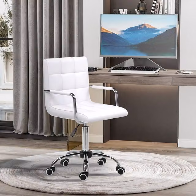 Vinsetto White PU Leather Ergonomic Swivel Task Chair with Armrests for Home Office – 1