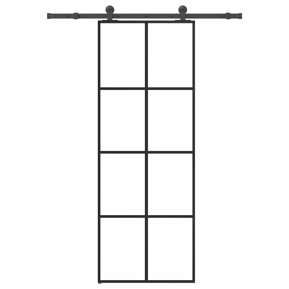 Berkfield Home Modern Sliding Door with Hardware Set, Black ESG Glass and Aluminium, W: 76 cm, H: 205 cm – 2