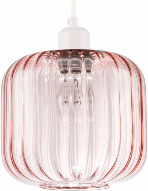 Happy Homewares Contemporary Pink Glass Wide Ribbed Square Pendant Light Shade