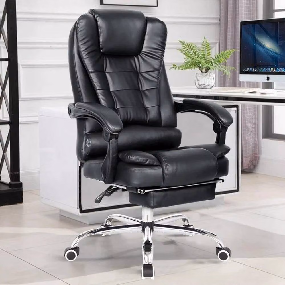 PAWNORA Black Synthetic Leather 8-Point Massage Executive Office Chair with Headrest and Armrests – 2