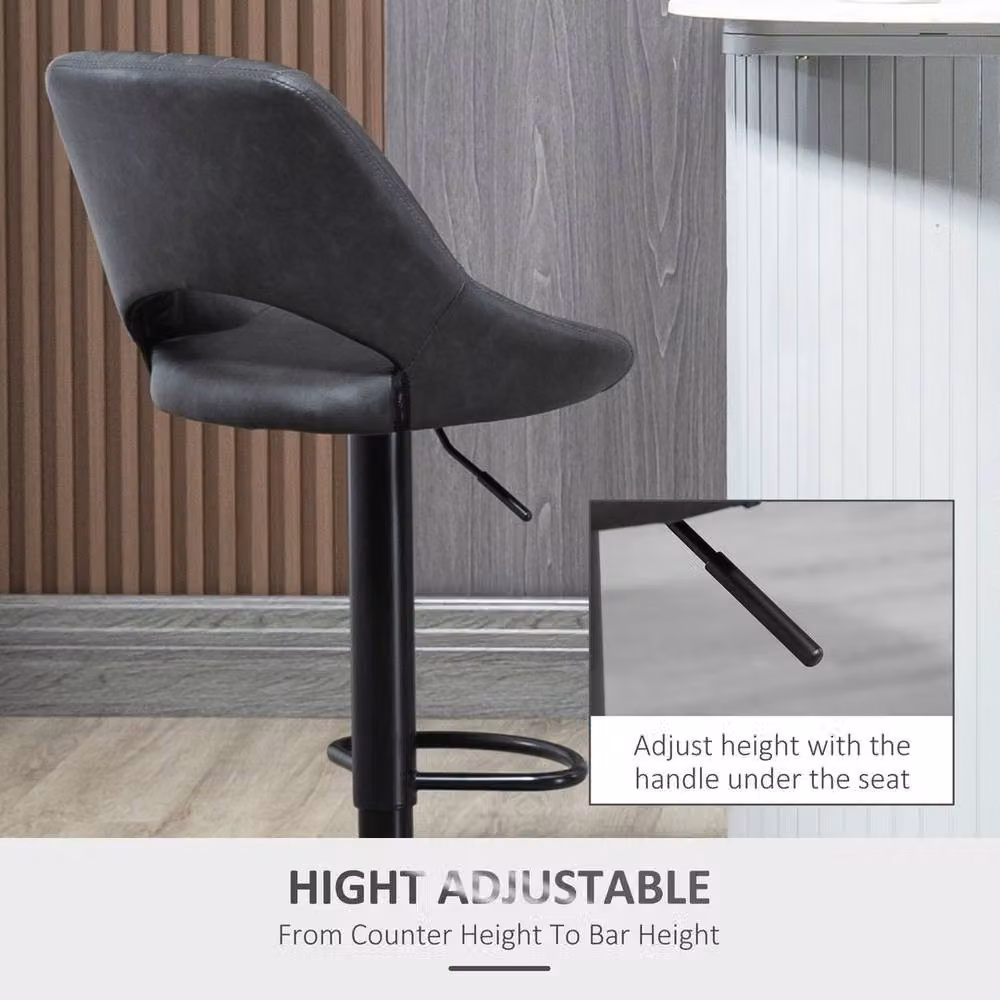 KORVIXA Set of 2 Height Adjustable Swivel Bar Stools in Grey Synthetic Leather – 4