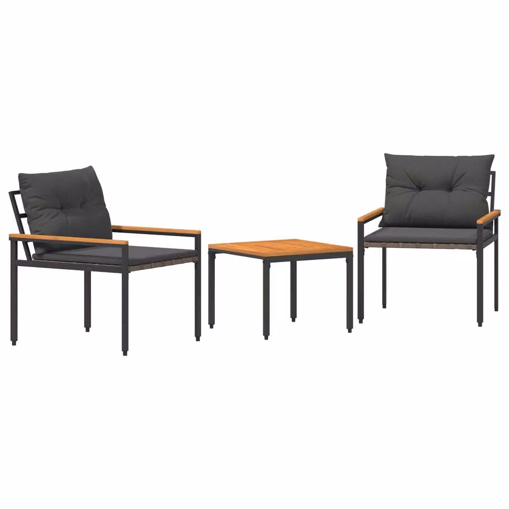 Berkfield Home 3 Piece Outdoor Furniture Set in Dark Grey Poly Rattan – 2