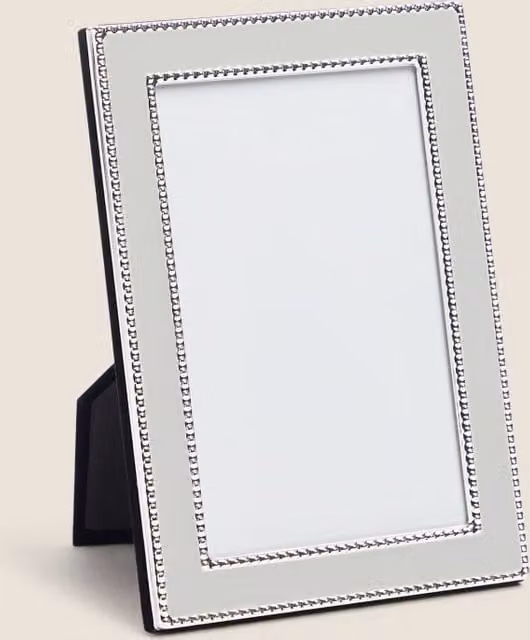 M&S Mia Beaded Rectangular Single Tabletop Photo Frame, Grey, 10.16 x 15 cm