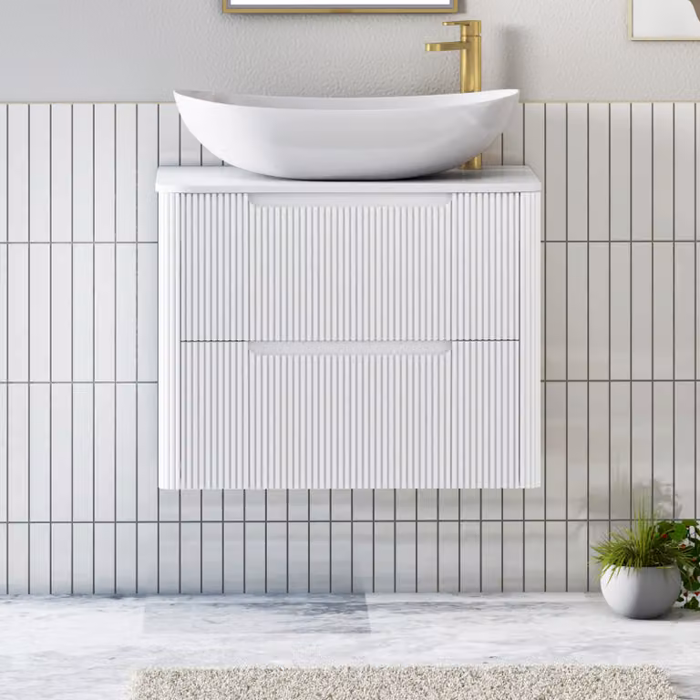 Royal Bathrooms Avenza 600mm Matt White Wall Hung Vanity Unit with 2 Drawers, Plain White Worktop and Cesar Basin