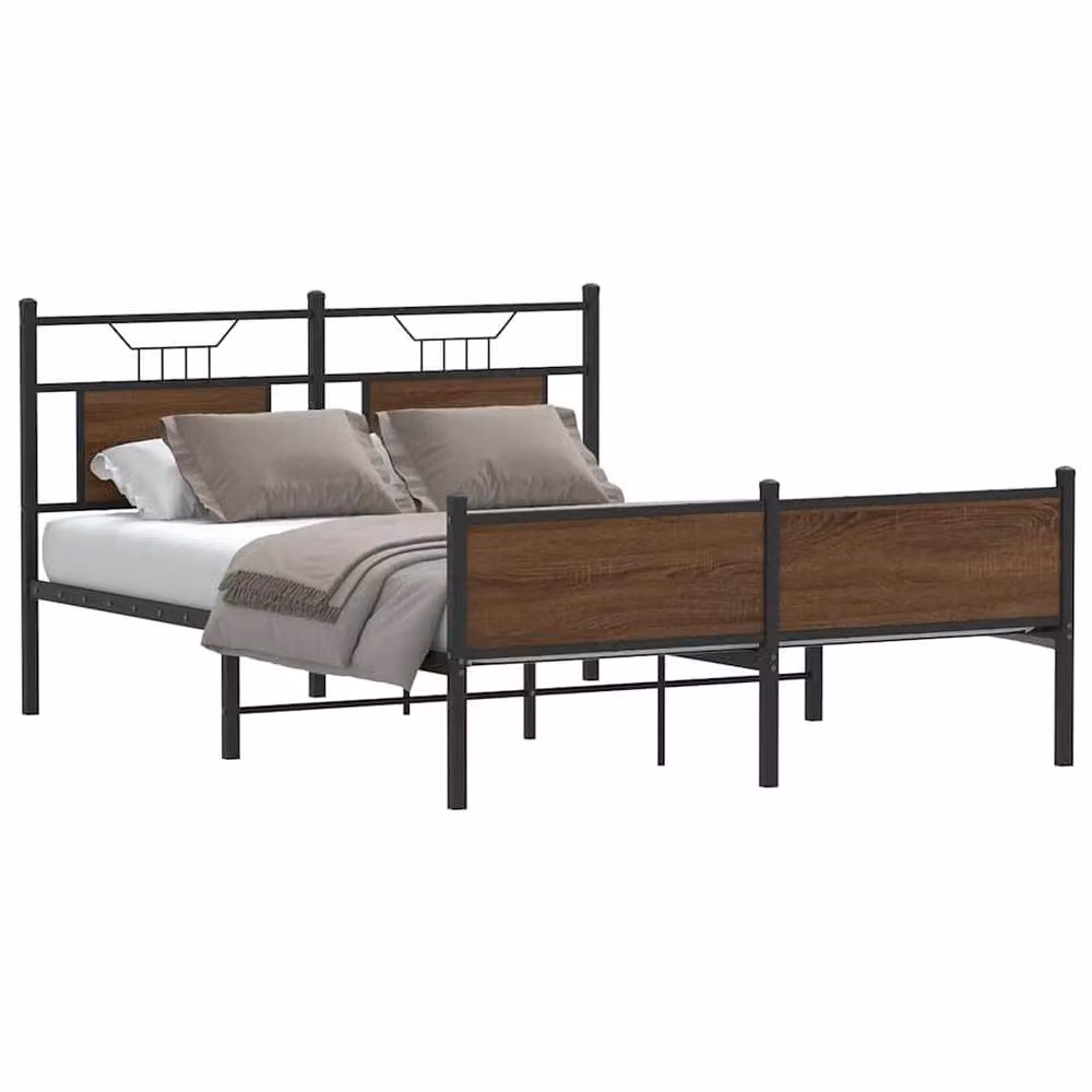 Berkfield Home Durable Bed Frame in Brown Oak, W/D/H: 140 x 200 x 91.5 cm – 2
