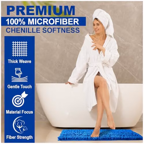 GAVENO CAVAILIA Blue Chenille Microfibre Faux Fur Bath Mat, W/D: 50 x 80 cm – 5