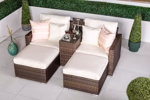 Giardino Havana Rattan Garden Furniture Set with 2 Seater Sofa, Coffee Table, Ottoman and Cushions, Brown – 2