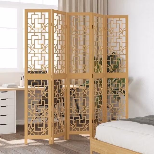 Berkfield Home 5 Panel Brown Solid Wood Paulownia Room Divider