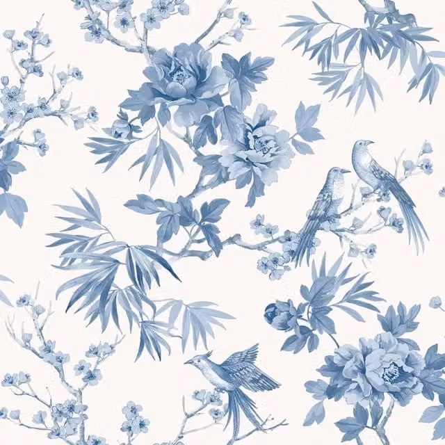 Rasch Amelie Chinoiserie Blue Floral and Botanical Paper Wallpaper – 1