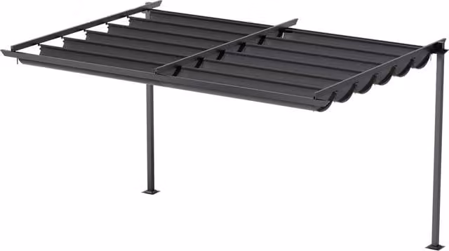 Livingandhome Modern Lean To Retractable Garden Pergola with Canopy in Anthracite Grey, W/D/H: 304.8 x 304.8 x 304.8 cm