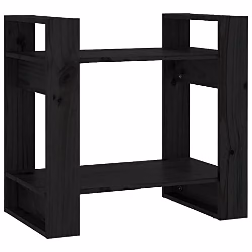 vidaXL Black Solid Wood Pine Book Cabinet and Room Divider W: 60 cm, D: 35 cm, H: 57 cm