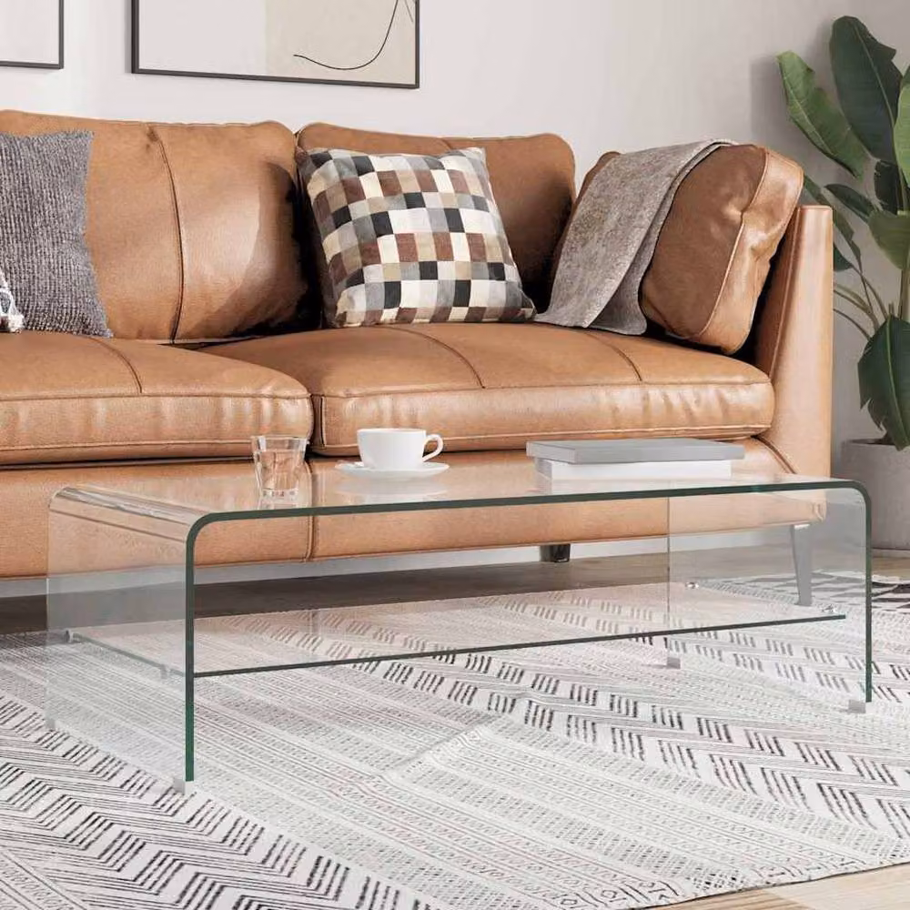 Berkfield Home Rectangular Tempered Glass Coffee Table, Transparent, W/D/H: 98 x 45 x 31 cm – 2