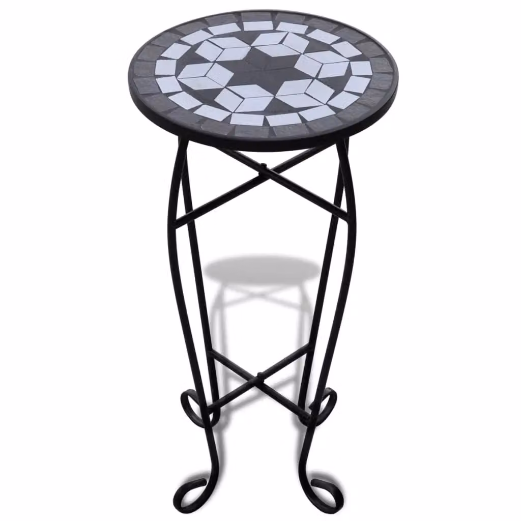Berkfield Home Mosaic Side Table in Black and White with Ceramic and Metal Geometric Design, W/D/H: 30 x 30 x 60 cm – 2
