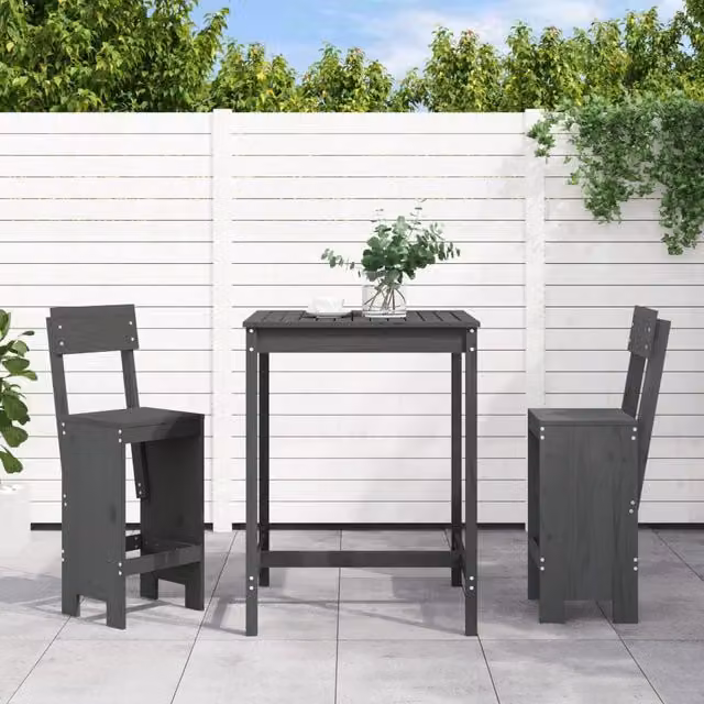 Berkfield Home 3 Piece Garden Bar Set in Grey Solid Wood Pine