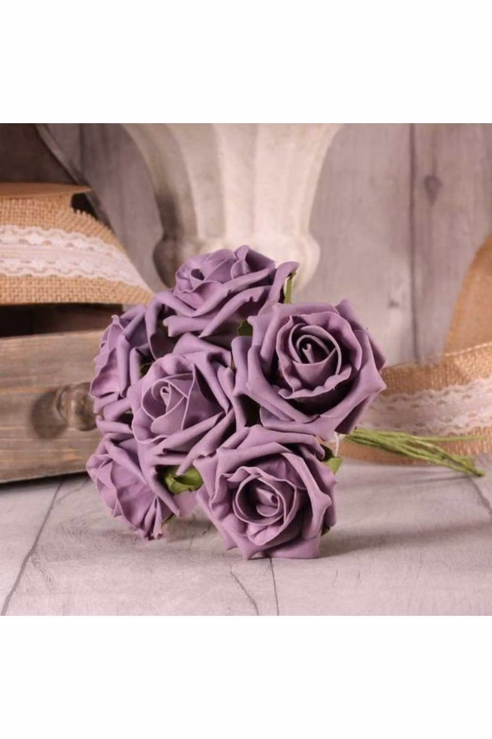 KDMD Pack of 3 Mauve Foam Tea Roses in Purple for Wedding Floral Decor – 2