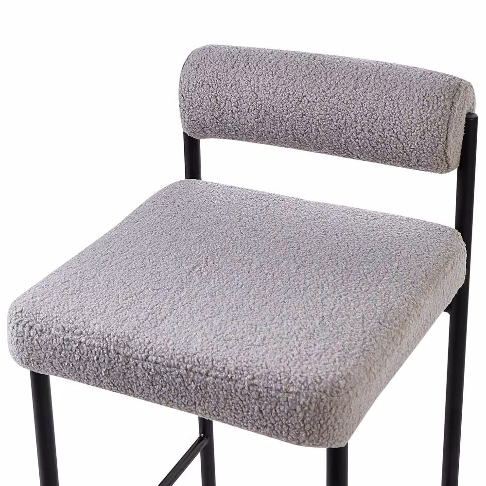 Wyld and Coco Set of 2 Grey Boucle Bar Chairs with Black Metal Legs and Roll Backrest – 3