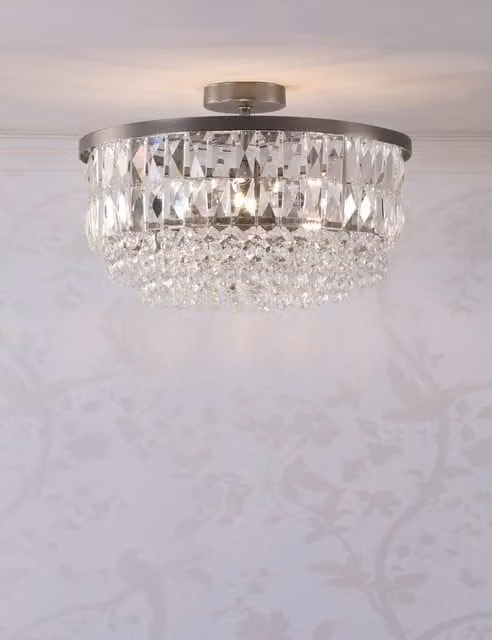Laura Ashley Rhosill Crystal Semi Flush Ceiling Light in Silver
