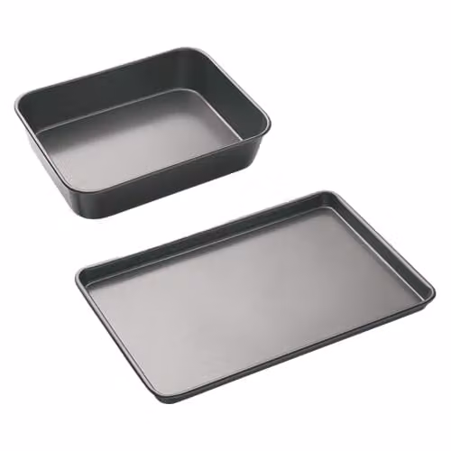 MasterClass 2 Piece Non-Stick Carbon Steel Baking Set in Grey, including Rectangular Baking Sheet and Roasting Pan, W/D/H: 40.0 x 26.0 x 8.0 cm