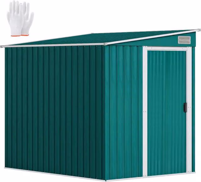 Rolipo Green Galvanised Metal Pent Shed with Sliding Door