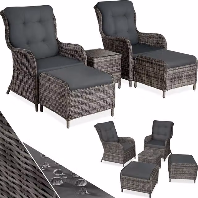 Tectake Benissa Rattan Garden Set with Aluminium Frame in Mottled Grey and Grey