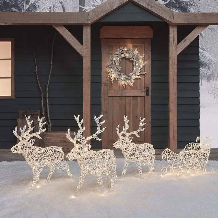 Arkendale Dual Coloured LED Battery Operated Reindeer and Sleigh in White