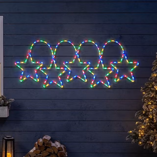 Christow Star Rope Light Outdoor Christmas Decoration, Large LED Xmas Wall Silhouette, White or Multicolour, 2m