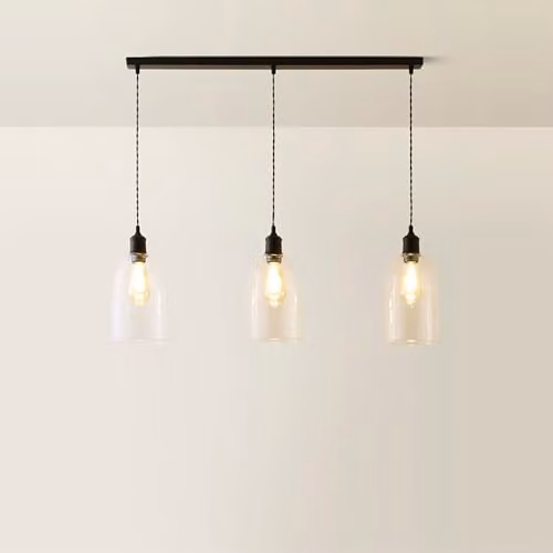 ValueLights Kira Glass Cloche Dome 3 Drop Bar Matte Black Diner Ceiling Pendant Light