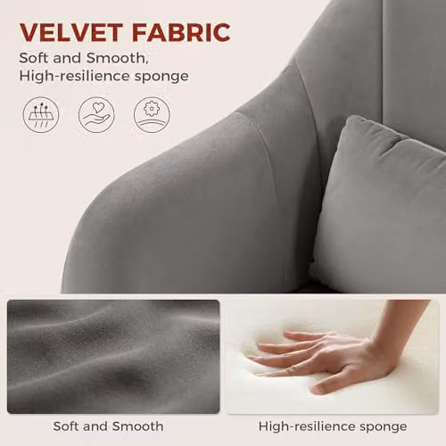 HOMCOM Grey Velvet Swivel Tub Accent Chair with Metal Frame – 3