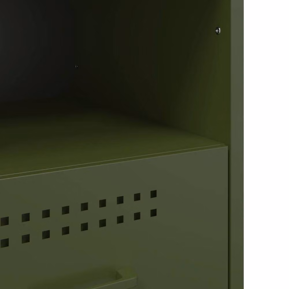 Berkfield Home Set of 2 Industrial Metal Bedside Cabinets in Matt Olive Green, W/D/H: 36 x 39 x 50.5 cm – 3