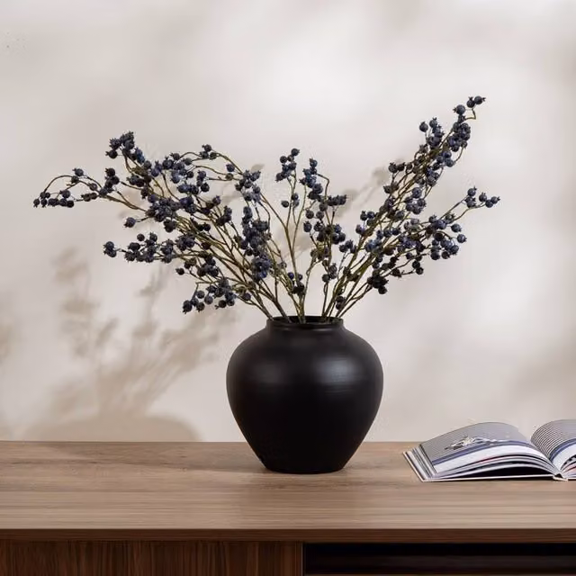 Scottish Everlastings Ltd Modern Black Ceramic Round Tabletop Vase, Height: 28 cm – 1
