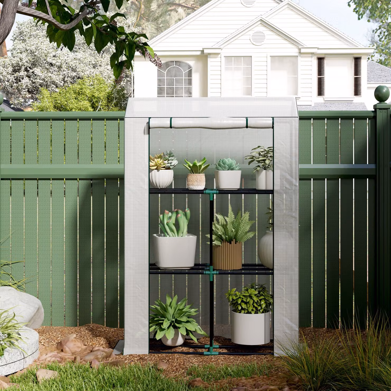 Outsunny White Three Shelf Steel Frame Greenhouse W/D/H: 40 x 40 x 150 cm – 7