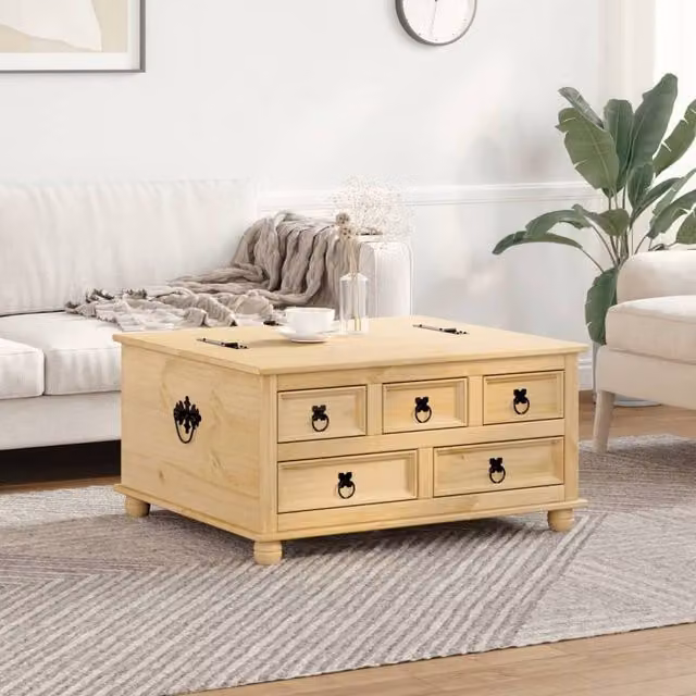 Berkfield Home Corona Storage Box in Light Tan Waxed Solid Pine, W: 90 cm, D: 78 cm, H: 45 cm