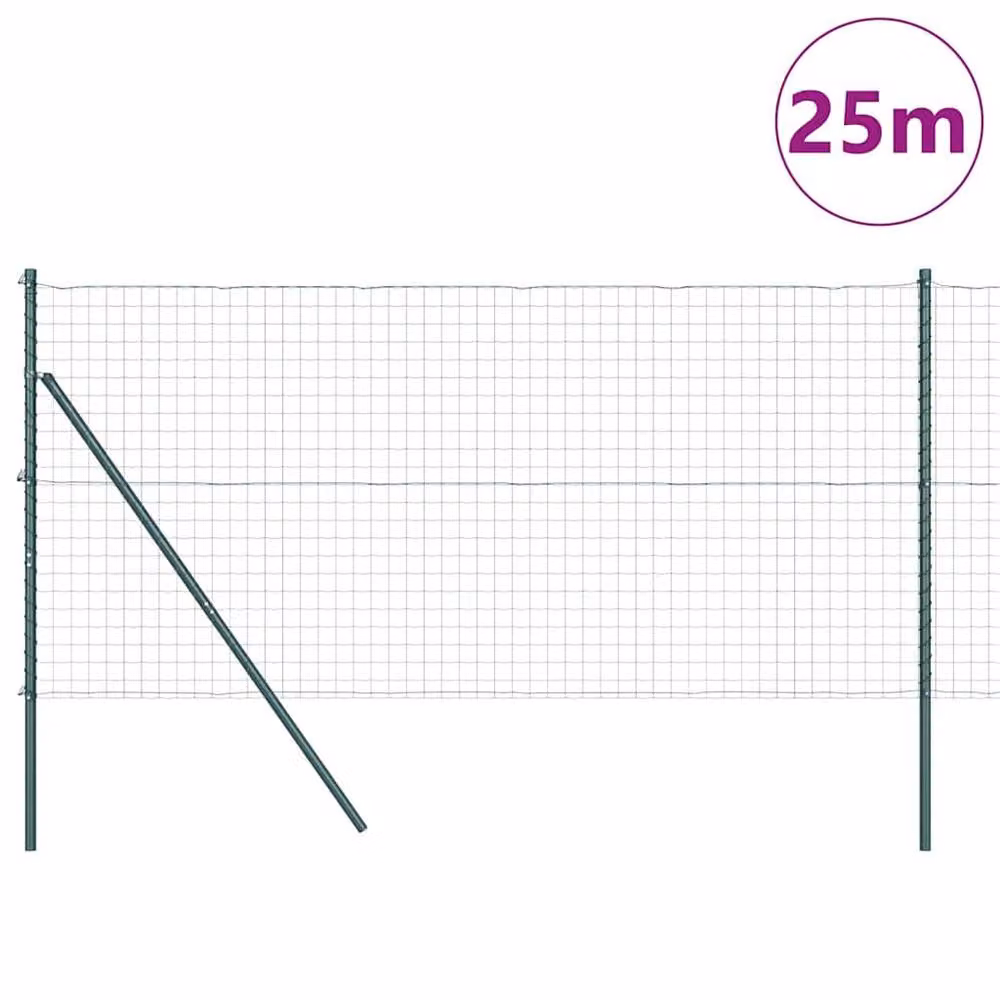 Berkfield Home Euro Fence with 13 Round Posts, 1 x 25 m, Galvanised Steel, Green – 2