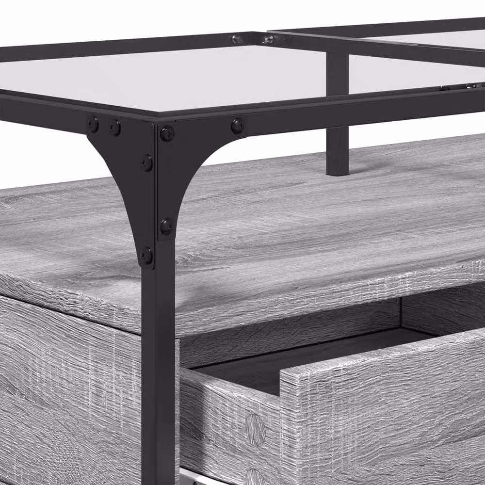 Berkfield Home Decorative Coffee Table with Glass Top, Grey Sonoma, W: 98.5 cm, D: 50 cm, H: 45 cm – 4