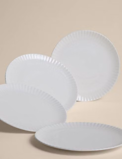 M&S Set of 4 Hampton Fluted White Bone China and Ceramic Side Plates