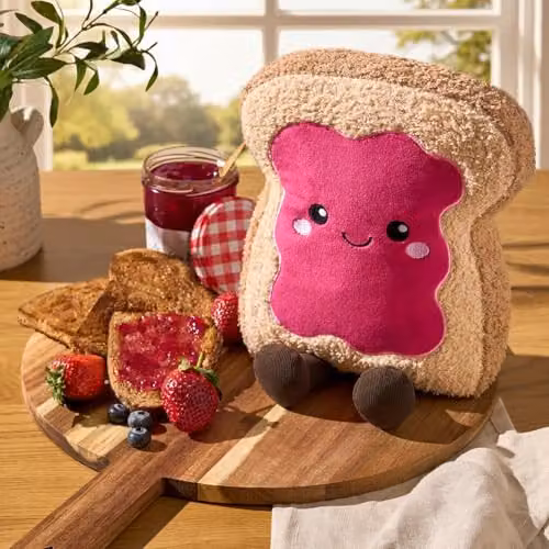 OHS Jam Toast Plush Pillow, Decorative Pink and Beige Novelty Cushion, W/D/H: 25 x 25 x 25 cm – 2
