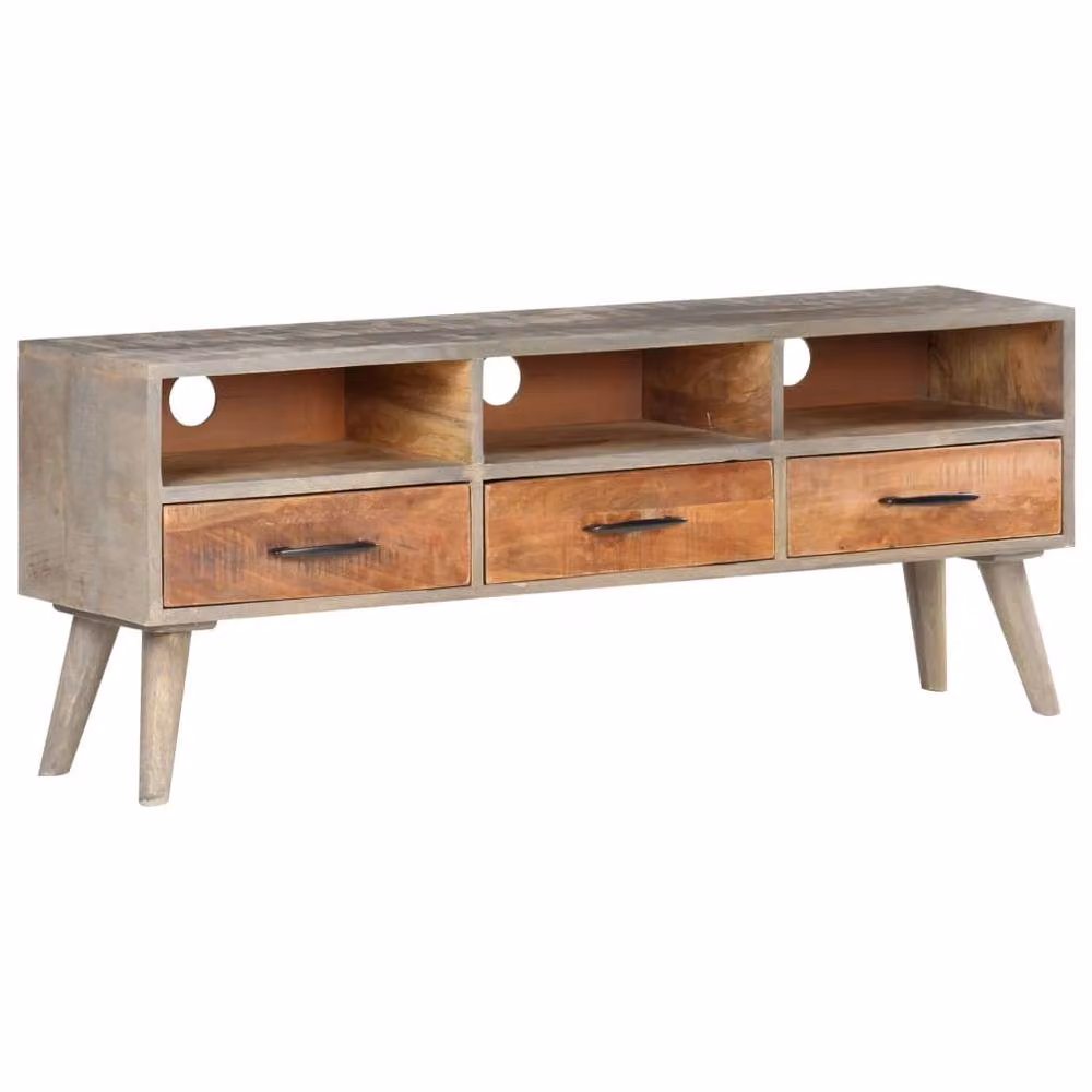 Berkfield Home Grey TV Cabinet in Solid Rough Mango Wood W/D/H: 130 x 35 x 51 cm – 2