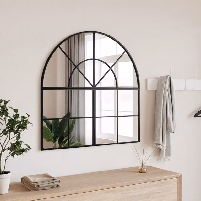 Berkfield Home Minimalist Black Metal and Glass Wall Mirror W: 80 cm, H: 80 cm