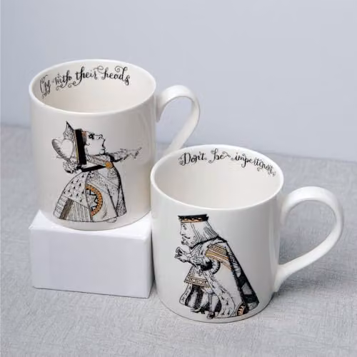 V & A Alice in Wonderland Bone China Mug Set of 2, White, Black and Gold, 350 ml per mug – 3