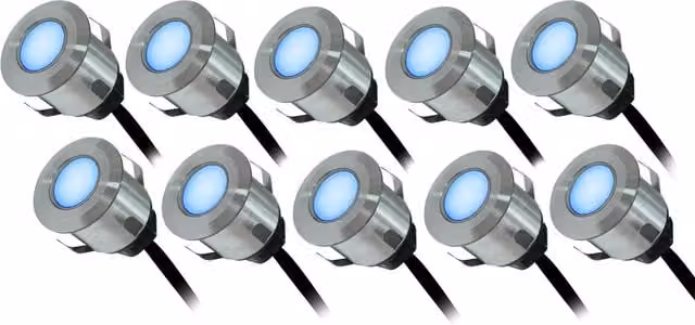 TIMELED LED Deck Light Kit in White and Blue with Stainless Steel Finish for Garden Stairs and Steps